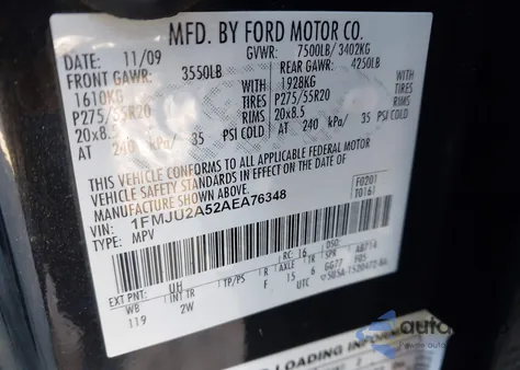 2010 Ford Expedition Limited z USA, uszkodzony, nr VIN 1FMJU2A52AEA76348